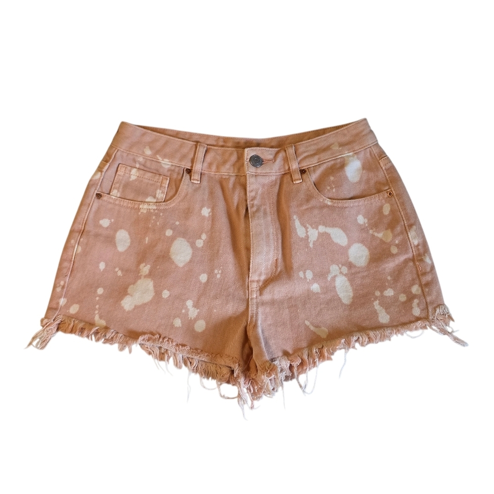 PacSun Denim Shorts Size 26 Peach Bleach Splatter Frayed Hem